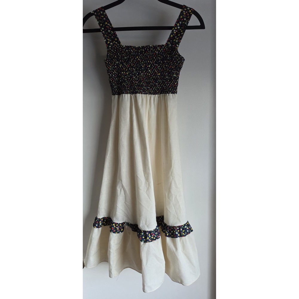 Young Hawaii Midi Dress S Cream Floral Sleeveless Boho Sundress Gown VTG 70s